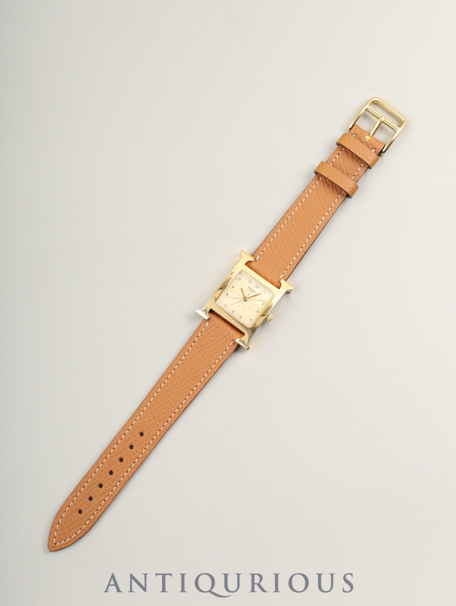 エルメス Hウォッチ HH1.210 クォーツ SS/GP  革 純正尾錠（GP）シャンパン文字盤 純正革ベルト（□A刻印：1997年）オーバーホール済み