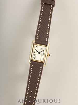 Cartier Must Tank SM 5057001 Quartz SV925 Leather Genuine Pin Buckle (GP) Straight Roman Dial (SWISS marking) Complete service performed at Cartier boutique