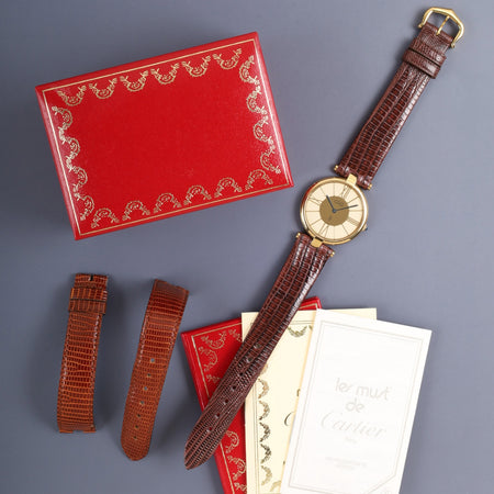 カルティエ マスト ヴァンドーム VLC LM W1001054 / 17 クォーツ Cal.81 SV925 革 純正ピンバックル（GP）アイボリークロワゾネ文字盤 箱 冊子 オーバーホール済み