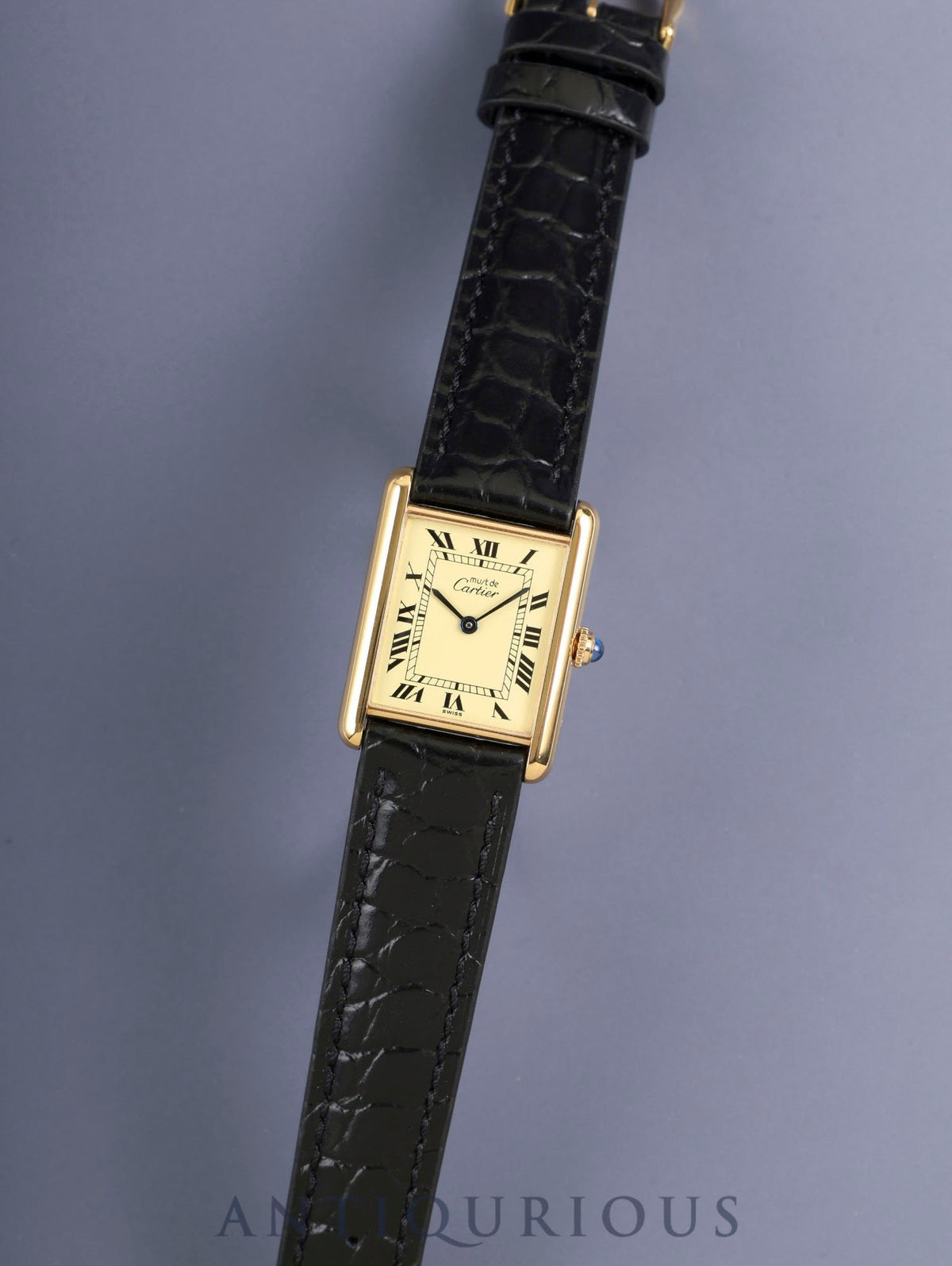 Cartier Must Tank LM 590005 Quartz Cal.690 SV925 Leather Original Pin Buckle (GP) Ivory Roman Dial (SWISS marking) Box Manual