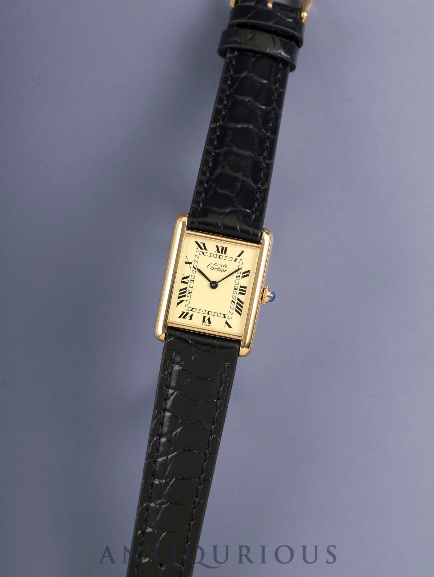 カルティエ マストタンク LM 590005 クォーツ Cal.690 SV925 革 純正ピンバックル（GP）アイボリーローマン文字盤（SWISS表記）箱 冊子