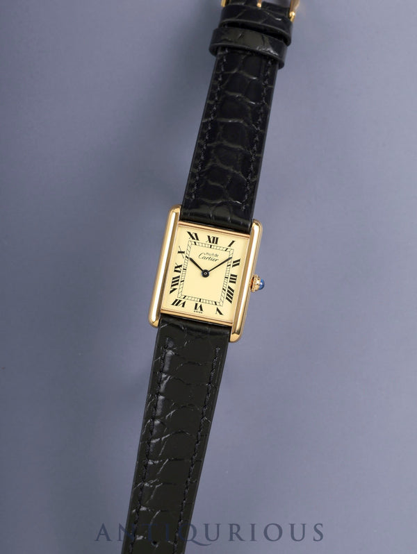 Cartier Must Tank LM 590005 Quartz Cal.690 SV925 Leather Original Pin Buckle (GP) Ivory Roman Dial (SWISS marking) Box Manual