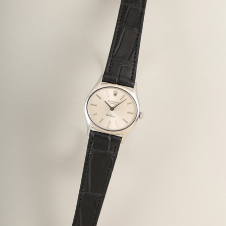 ロレックス チェリーニ 3802 手巻き Cal.1600 革 750WG 純正ピンバックル（SS） シルバー文字盤  30番台（1970年） オーバーホール済み