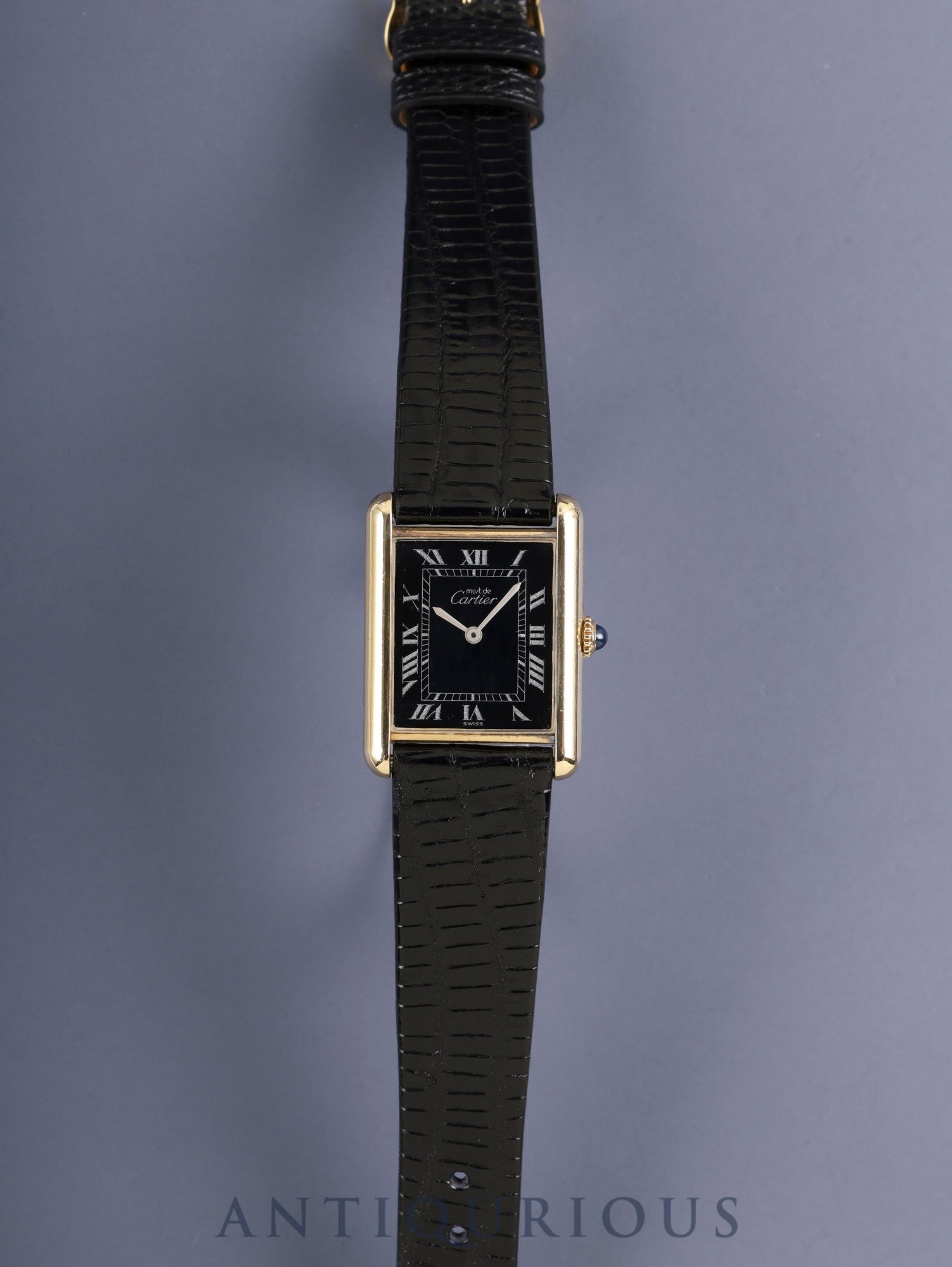 Cartier Must Tank LM Manual Winding Caliber 78-1 SV925 Leather Watch with Genuine Pin Buckle (GP) Black Roman Dial (SWISS Marking) Overhauled
