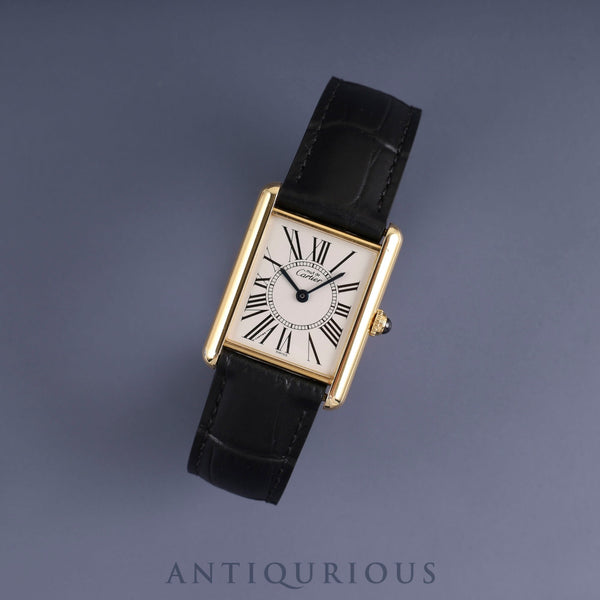 Cartier Must Tank LM 1615 Quartz Caliber 90 SV925 Leather Watch with Genuine D-Buckle (GP) Opalescent Dial Overhauled