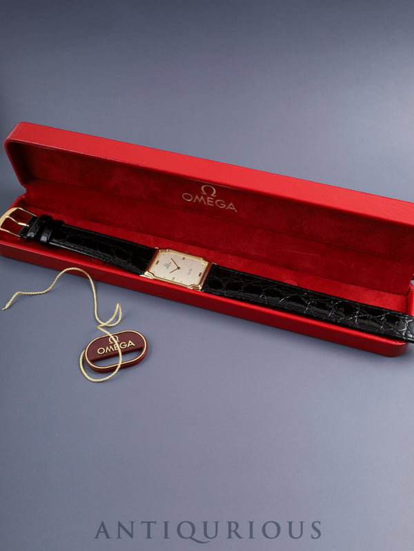 オメガ デ・ヴィル クォーツ Cal.1450 SS 革 社外尾錠（GP） ゴールド文字盤 箱 タグ オーバーホール済み