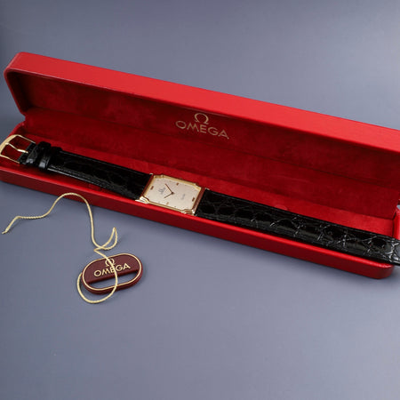 オメガ デ・ヴィル クォーツ Cal.1450 SS 革 社外尾錠（GP） ゴールド文字盤 箱 タグ オーバーホール済み