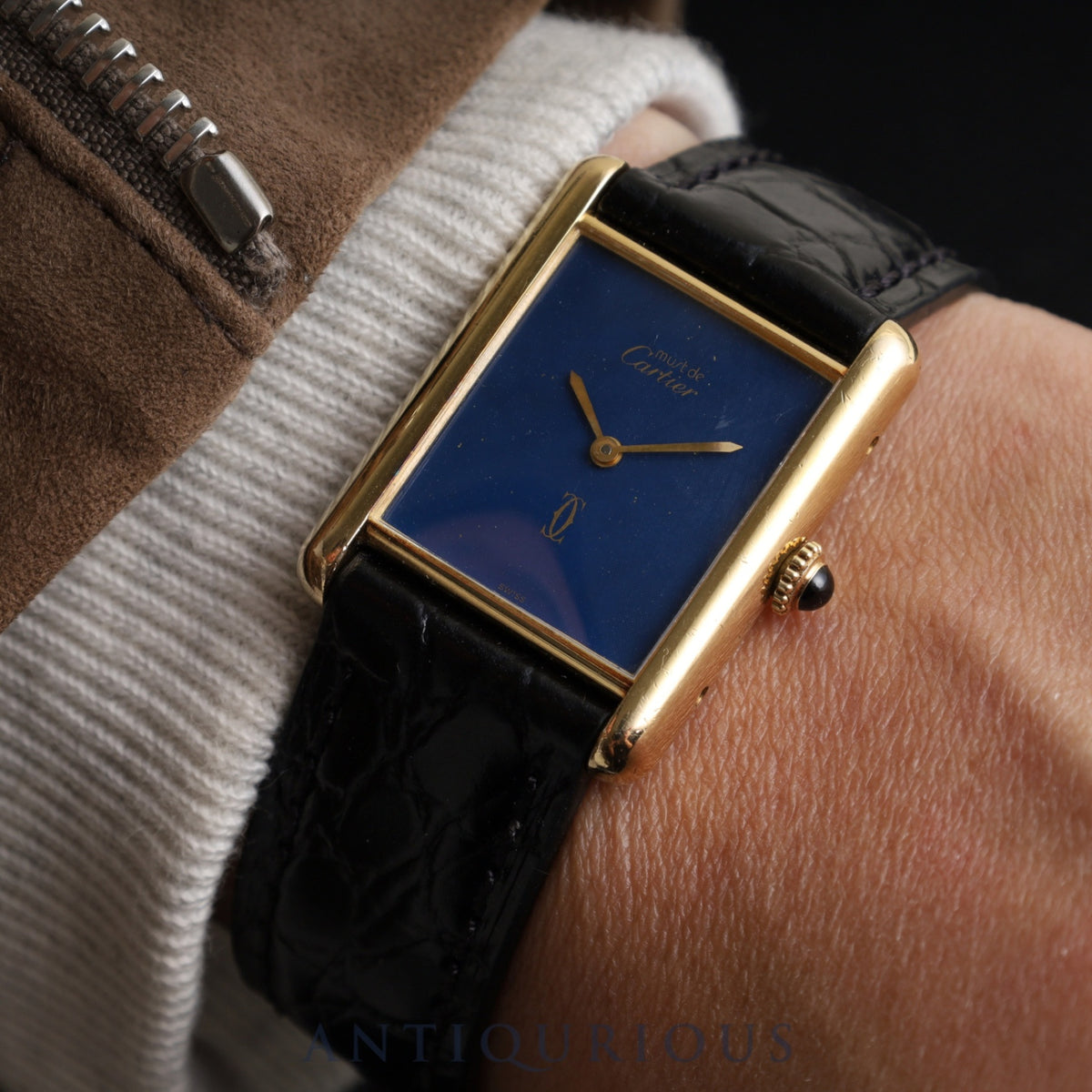 Cartier Must Tank LM Manual winding Cal.78-1 SV925 Leather Genuine buckle (GP) Lapis lazuli dial Overhauled