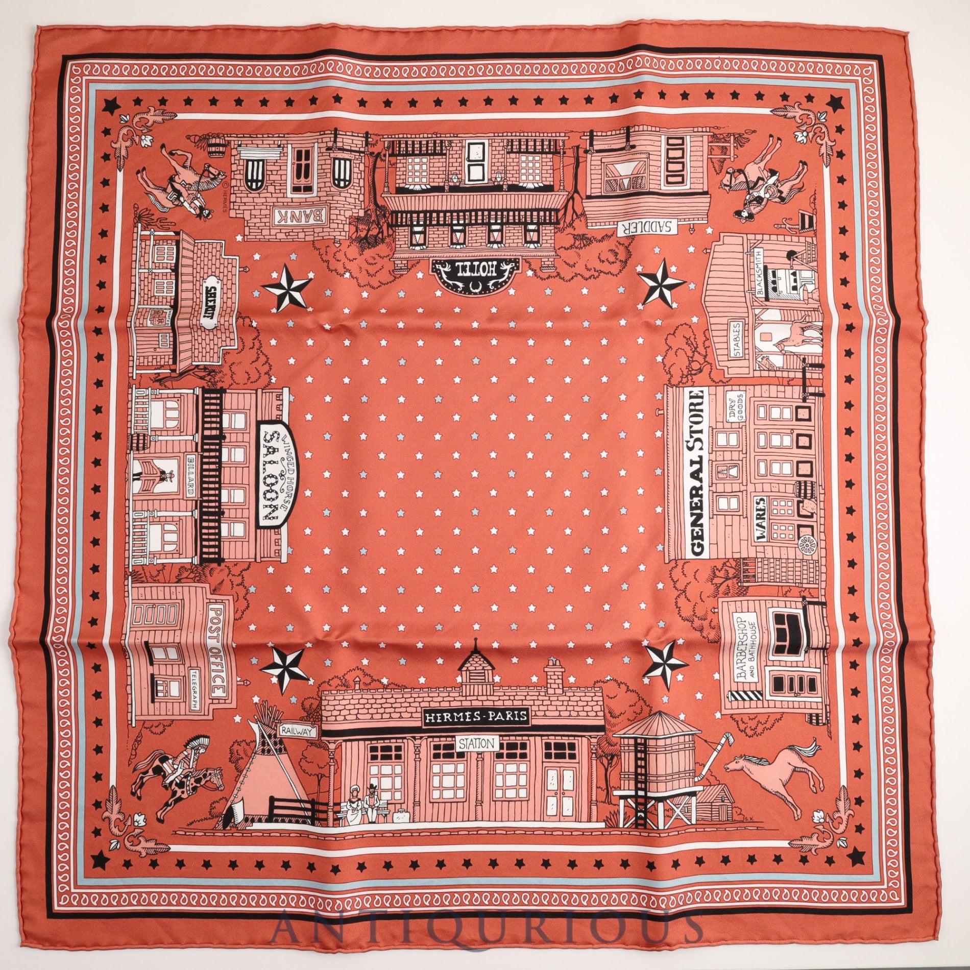 HERMES エルメス スカーフ CARRES55 カレ55 Hermes Paris Station Bandana SILK100% 箱