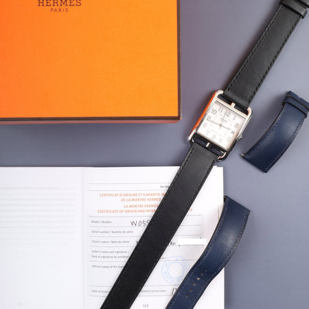 エルメス ケープコッド W055346WW00 / CC1.810 クォーツ  SS 革 純正尾錠（SS）シルバーアラビア文字盤 箱 冊子 保証書（2022年） 純正革ベルト（U刻印：2022年）オーバーホール済み