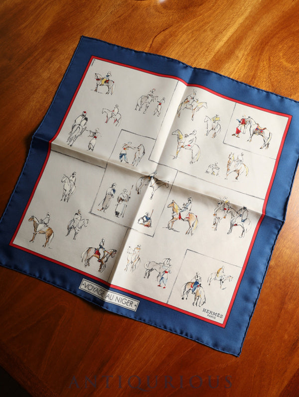 HERMES Scarf Carre 45 VOYAGE AU NIGER 100% Silk Box