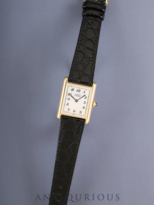 Cartier Must Tank LM 590005, Quartz Cal.90, Sterling Silver (SV925), Leather strap with original pin buckle (GP), Arabic numeral dial (SWISS signed), overhauled and polished.
