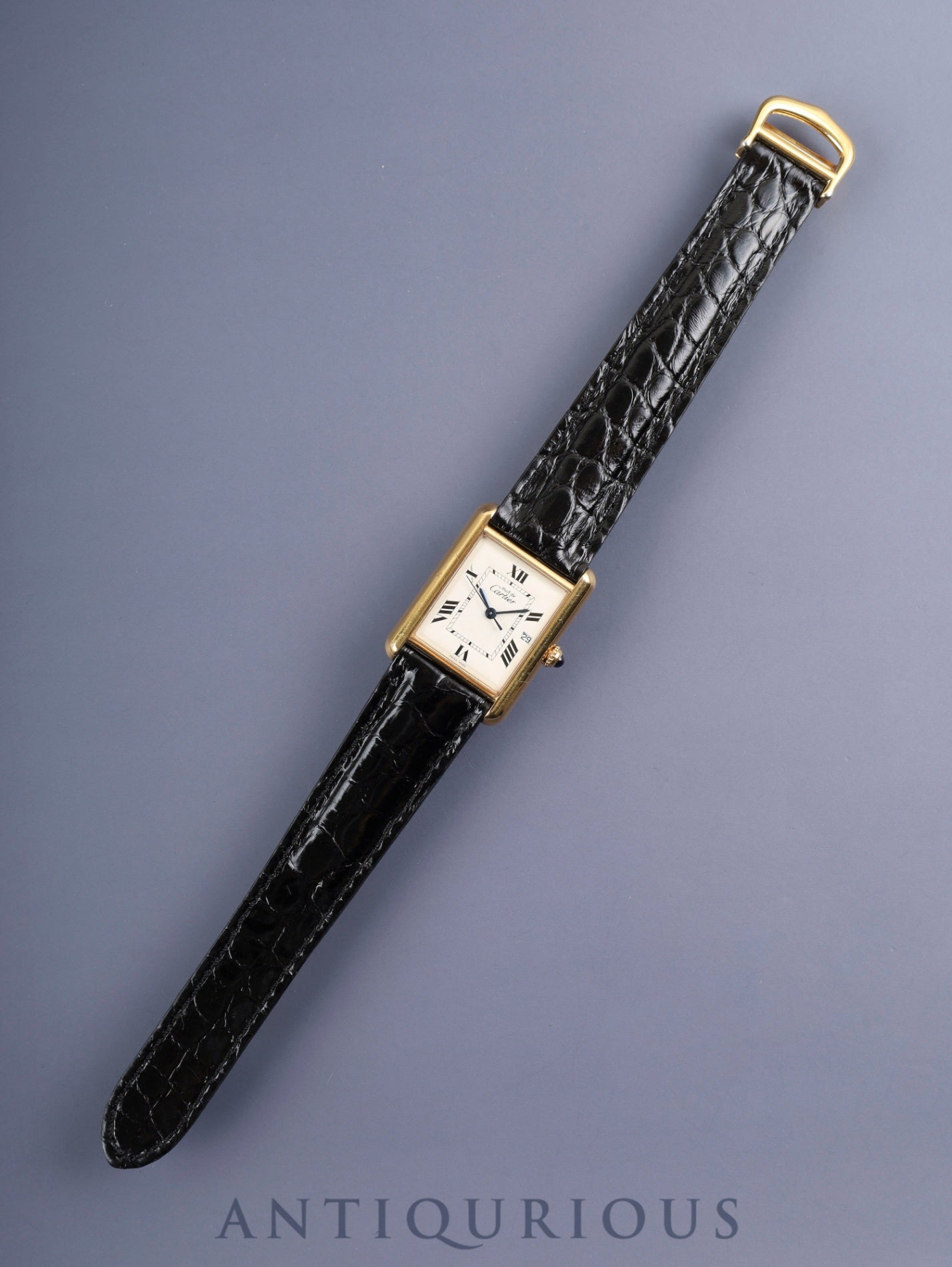 Cartier Must Tank GM (XL) W1013754 / 2413 Quartz Caliber 687 SV925 Leather Strap with Genuine D-Buckle (GP) Ivory Roman Dial Overhauled