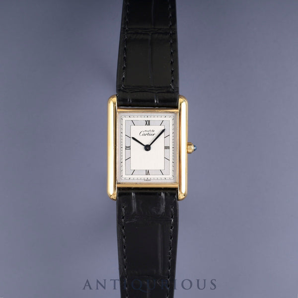 Cartier Must Tank LM 6 81006 Quartz Cal.81 SV925 Leather Genuine Buckle (GP) Silver Flying Roman Dial Overhauled