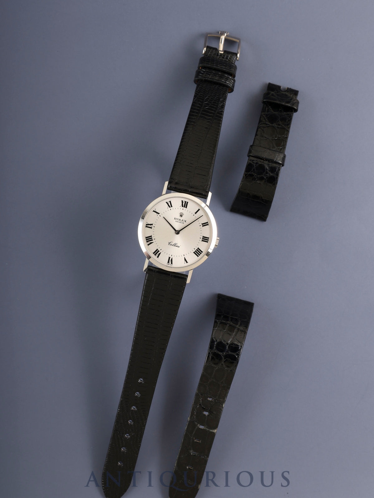 Rolex Cellini 4112-9 Manual Winding Cal.1601 750WG Leather Original Pin Buckle (750WG) Silver Roman Dial 32mm 43-series (1975) Box Original Leather Strap Overhauled