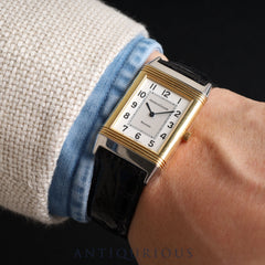 Jaeger-LeCoultre Reverso Classic 250.8.08 Quartz SS/YG Leather Genuine Buckle (SS) Silver Arabic Dial Overhauled *Case back engraved