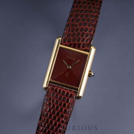 Cartier Must Tank SM 3 66001 Quartz SV925 Genuine leather strap Genuine buckle (GP) Bordeaux dial Overhauled