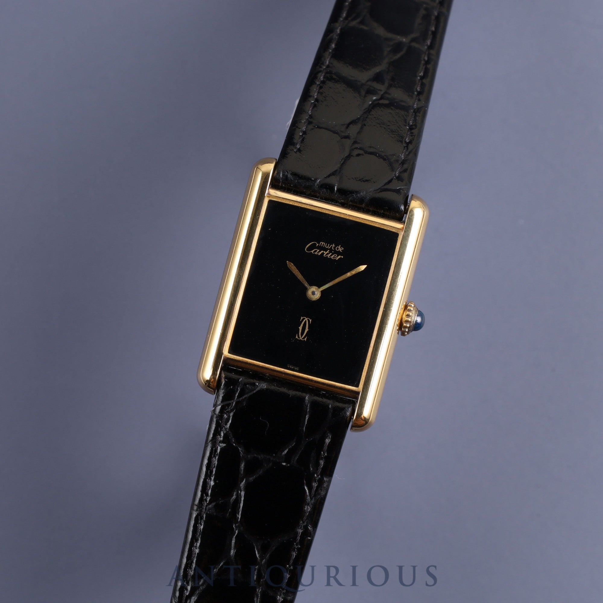 Cartier Must Tank LM Manual winding Cal.78-1 SV925 Leather Genuine buckle (GP) Onyx dial Overhauled