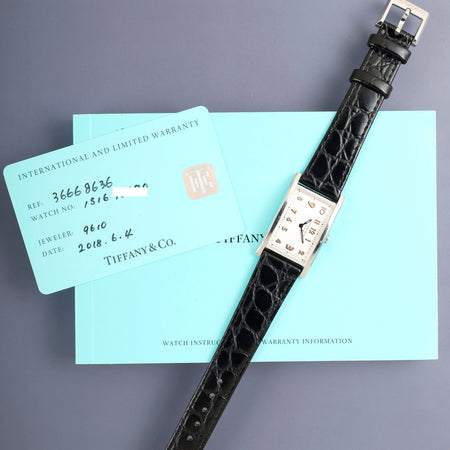 ティファニー イーストウエストミニ 36668636 クォーツ Cal.- SS 革 純正ピンバックル（SS）ホワイト文字盤（SWISS MADE表記） 保証書（2018年）冊子 オーバーホール済み