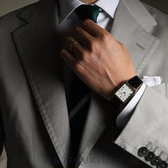 Tiffany Rectangular Case Quartz SS/YG Leather White Dial