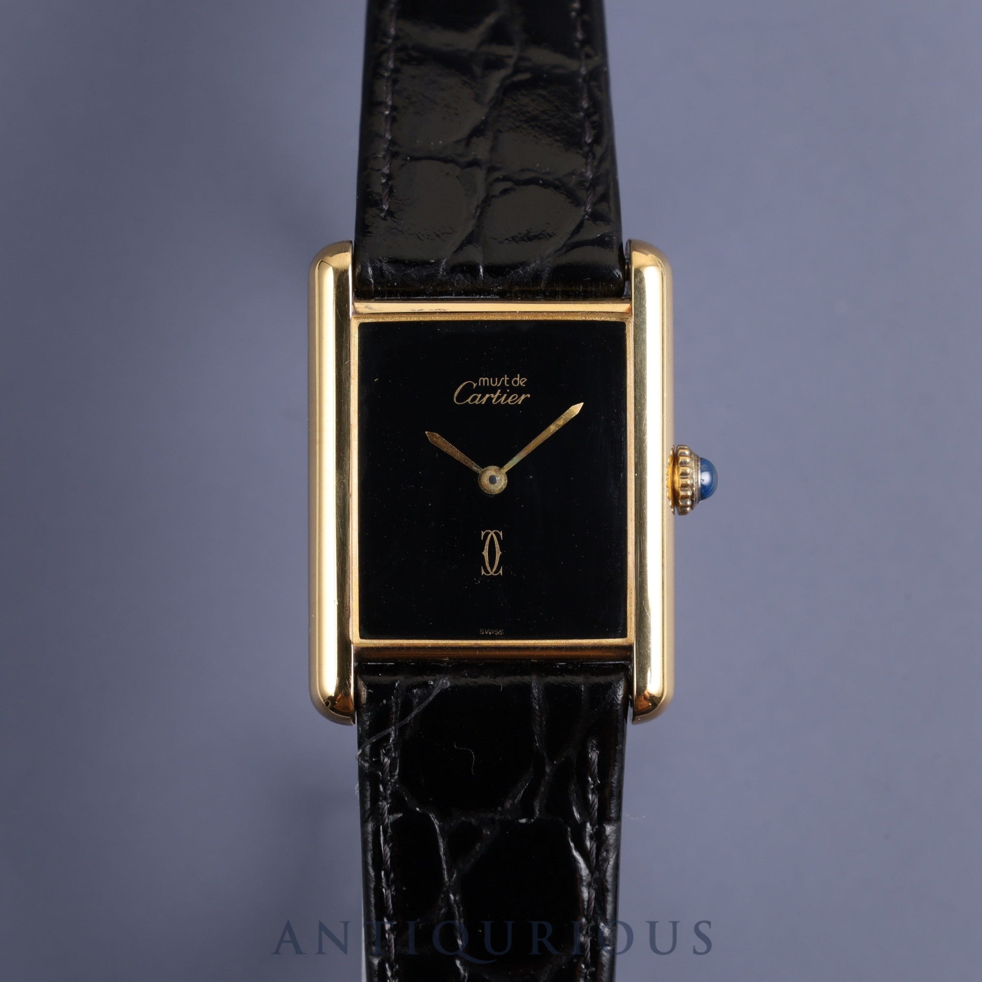 Cartier Must Tank LM Manual winding Cal.78-1 SV925 Leather Genuine buckle (GP) Onyx dial Overhauled