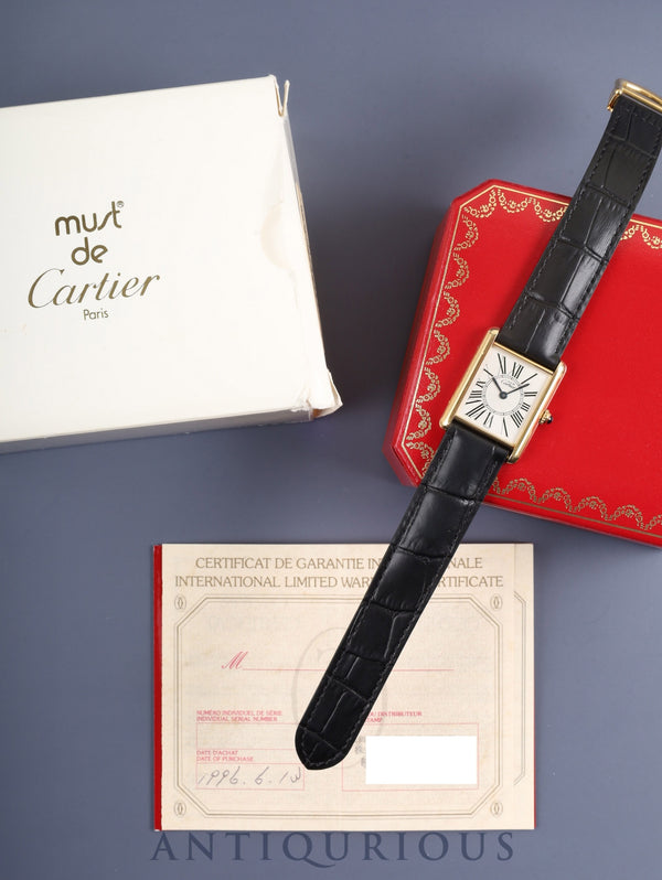 Cartier Must Tank LM 590005 Quartz Cal. 690 SV925 Leather Genuine D-buckle (GP) Opalescent Dial Box Booklet Warranty (1996) Overhauled