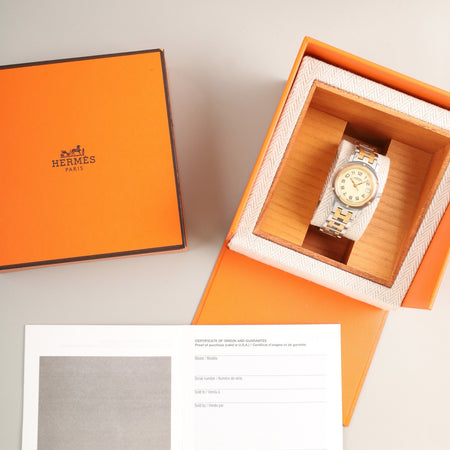 エルメス クリッパー CL4.220 クォーツ SS/GP SS/GP  アイボリー文字盤 30mm 箱 冊子 保証書 ※オーバーホール済み