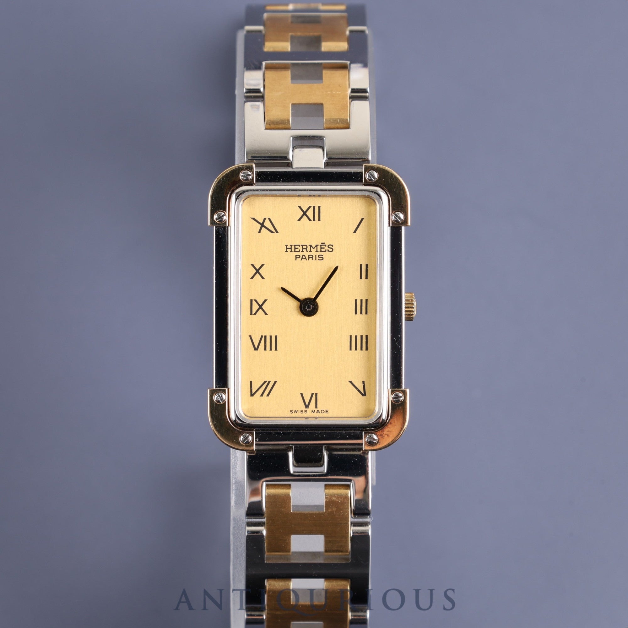 Hermes Cloajour CR1. 220 Quartz Cal.976.001 SS/GP Gold Dial Warranty (2000) Box Overhauled