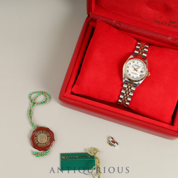 Rolex Lady-Datejust 69173 Automatic Cal. 2135 Stainless Steel/Yellow Gold White Shantung Dial W Serial (1994-1995) Box, 1 Link, Tag, Overhauled
