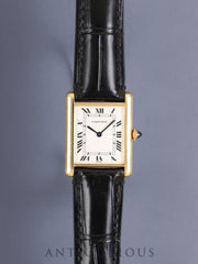 Cartier Tank Louis Cartier LM W1504856/96065, Manual-winding Cal.21, 750YG, Leather strap with original pin buckle (750YG), Silver guilloché dial (SWISS signed), booklets, warranty (1994), overhauled.