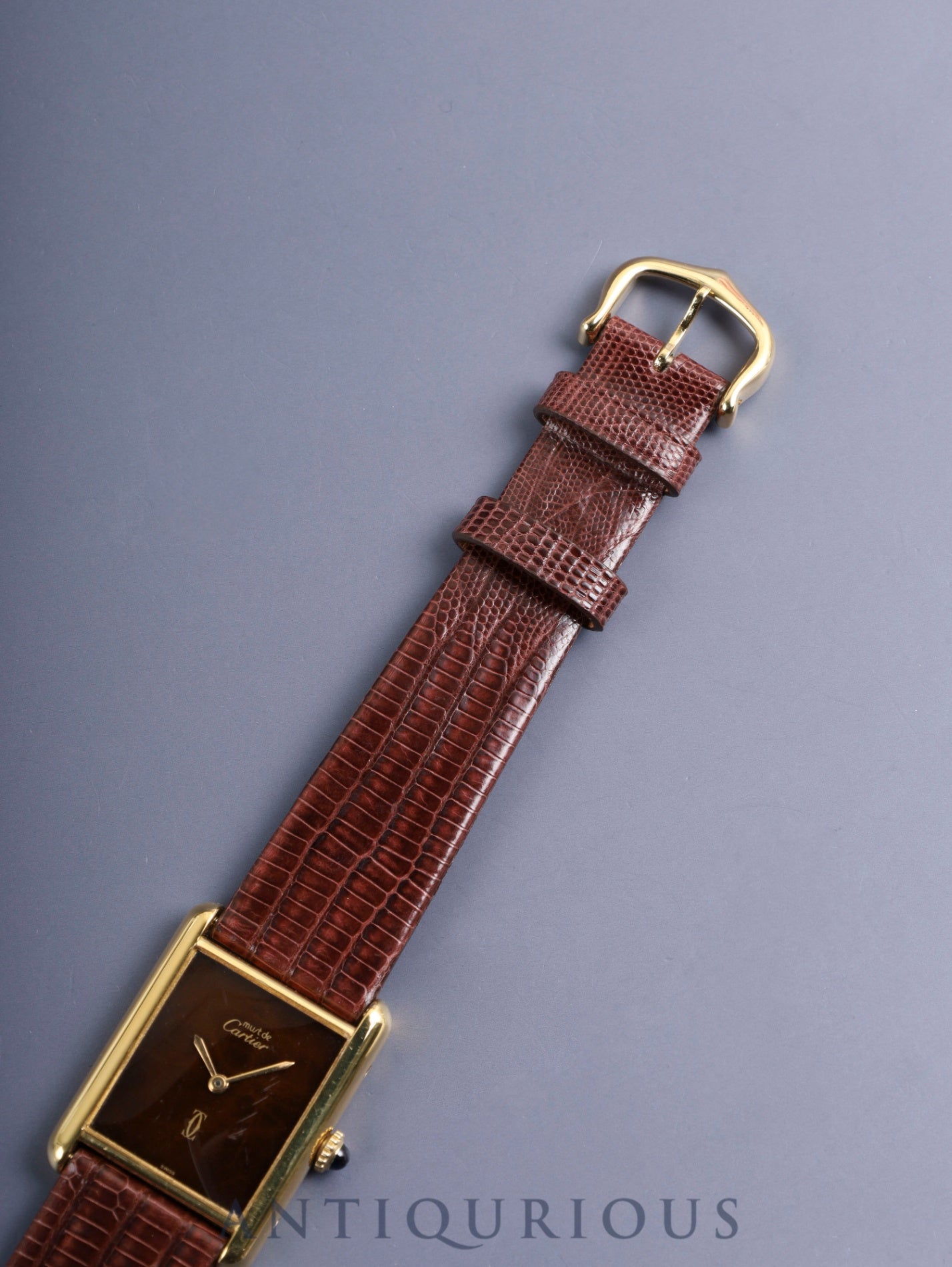 カルティエ マストタンク LM 手巻き Cal.78-1 SV925 革 純正ピンバックル（GP）マホガニー文字盤（SWISS表記）オーバーホール済み 新品仕上げ済み
