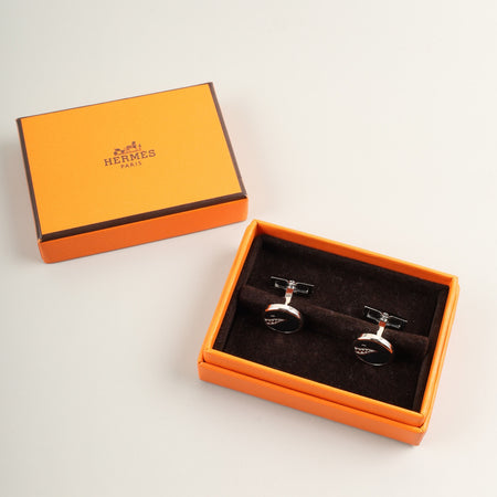 Hermes Cufflinks Shark Metal x Leather Box
