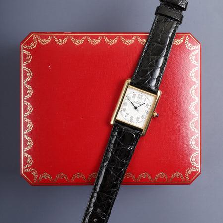 カルティエ マストタンク GM（XL） 2413 クォーツ Cal.87 SV925 革 純正ピンバックル（GP） テレフォンアラビア文字盤 （SWISS MADE表記） 箱 オーバーホール済み