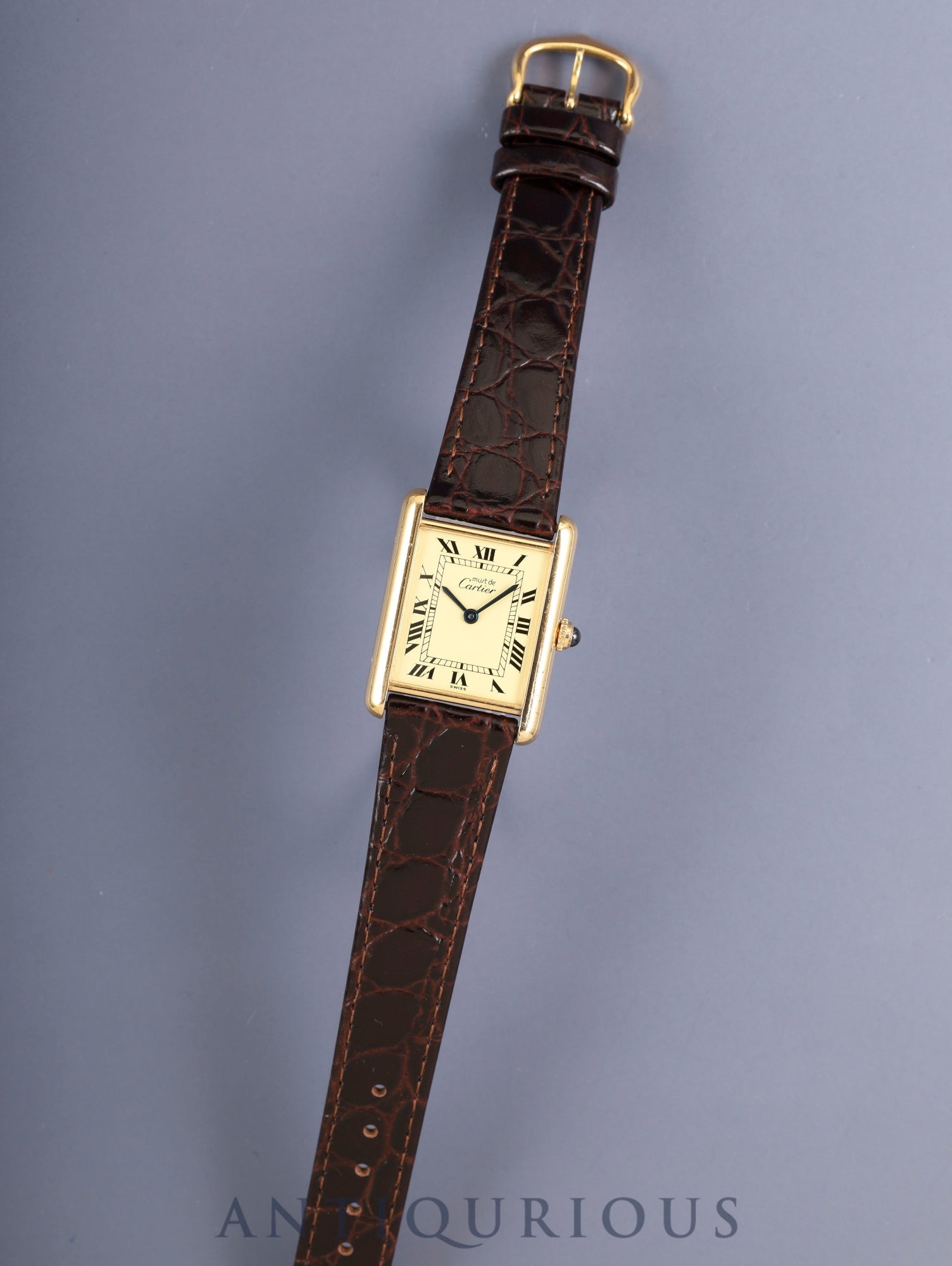 Cartier Must Tank LM W1002753 / 590005 Quartz Cal.90 SV925 Leather Genuine Pin Buckle (GP) Ivory Roman Dial (SWISS marking) Overhauled