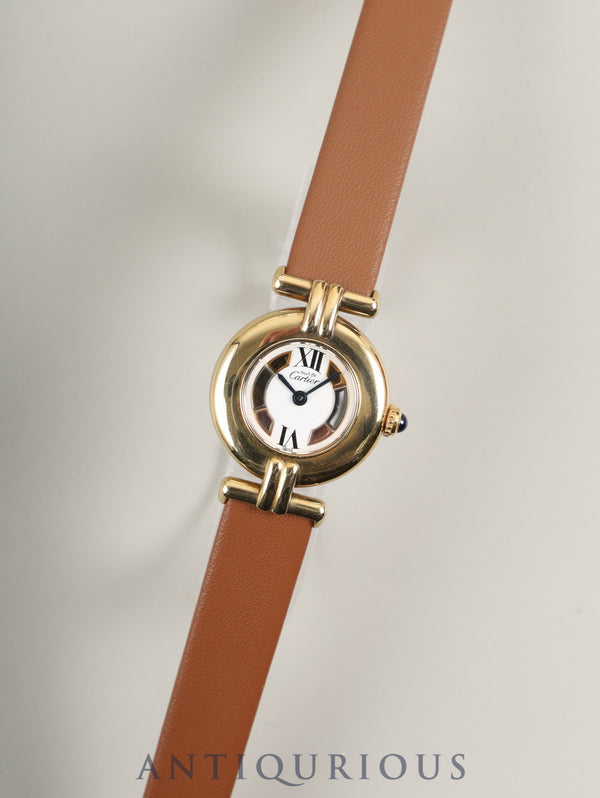 カルティエ マストコリゼ 590002 クォーツ Cal.690 SV925 革 純正尾錠（GP） サイドトリニティ文字盤 箱 オーバーホール済み