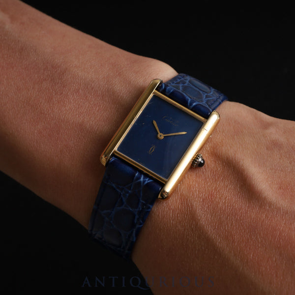 Cartier Must Tank LM Manual winding Cal.78-1 SV925 Leather Genuine buckle (GP) Lapis lazuli dial 1976-1981 Overhauled