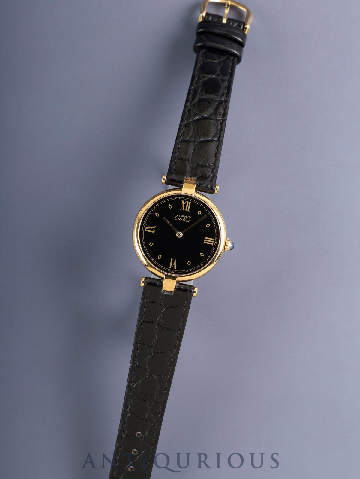 Cartier Must Vendome VLC LM 590003 Quartz Cal.90 SV925 Leather Original Pin Buckle (GP) Black Roman Dial (SWISS marking) Overhauled
