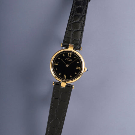 Cartier Must Vendome VLC LM 590003 Quartz Cal.90 SV925 Leather Original Pin Buckle (GP) Black Roman Dial (SWISS marking) Overhauled