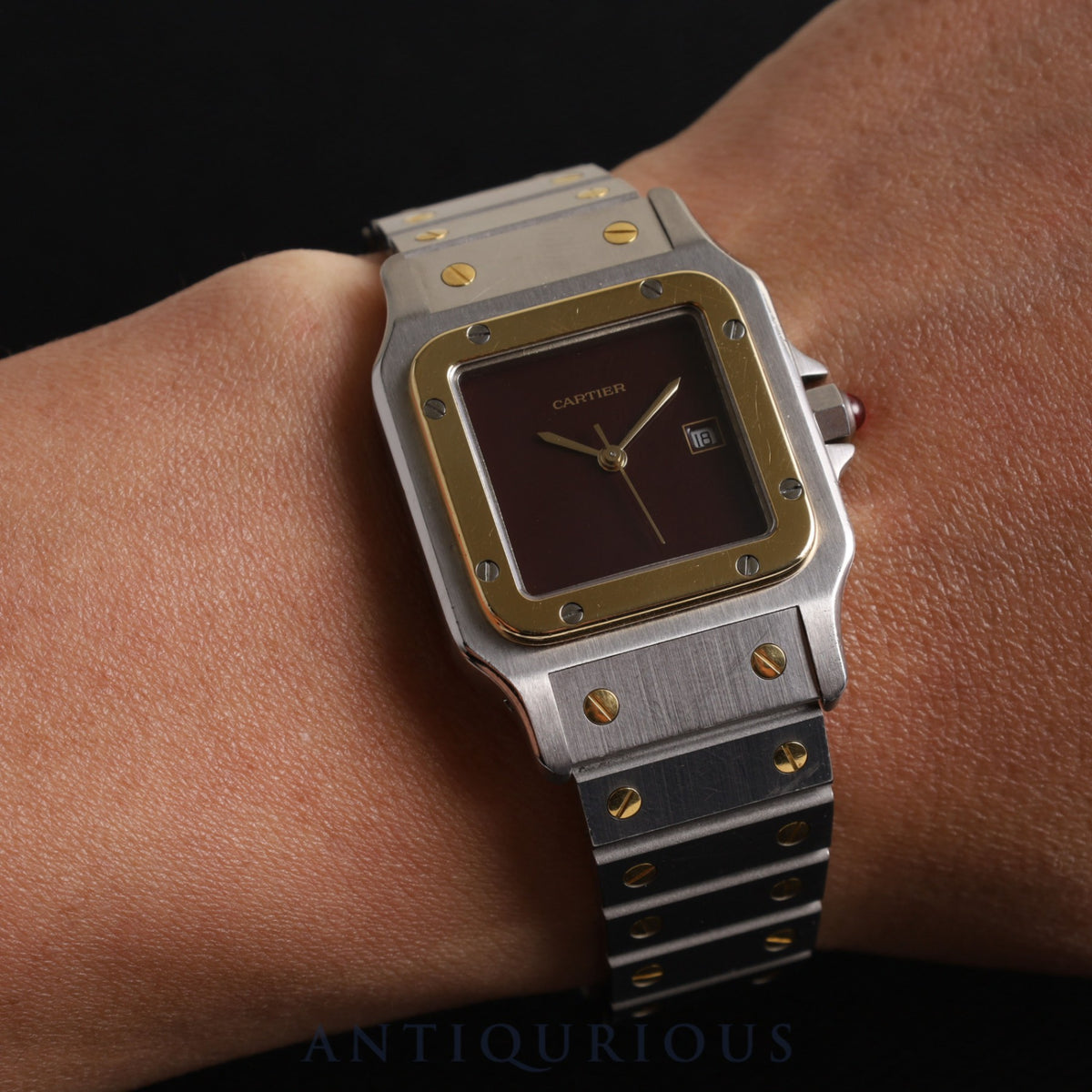Cartier Santos Carre LM 45168381 Automatic Stainless Steel/Yellow Gold with Bordeaux Dial Completely Serviced by Cartier Boutique