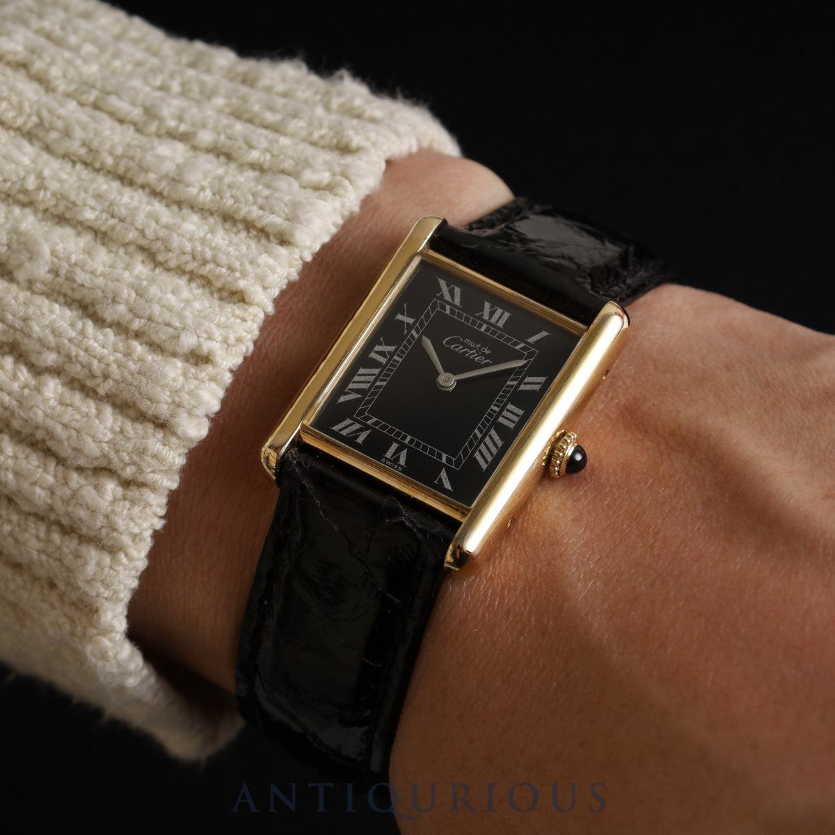 Cartier Must Tank LM Manual winding Cal.78-1 SV925 Leather Genuine buckle (GP) Black Roman dial Overhauled