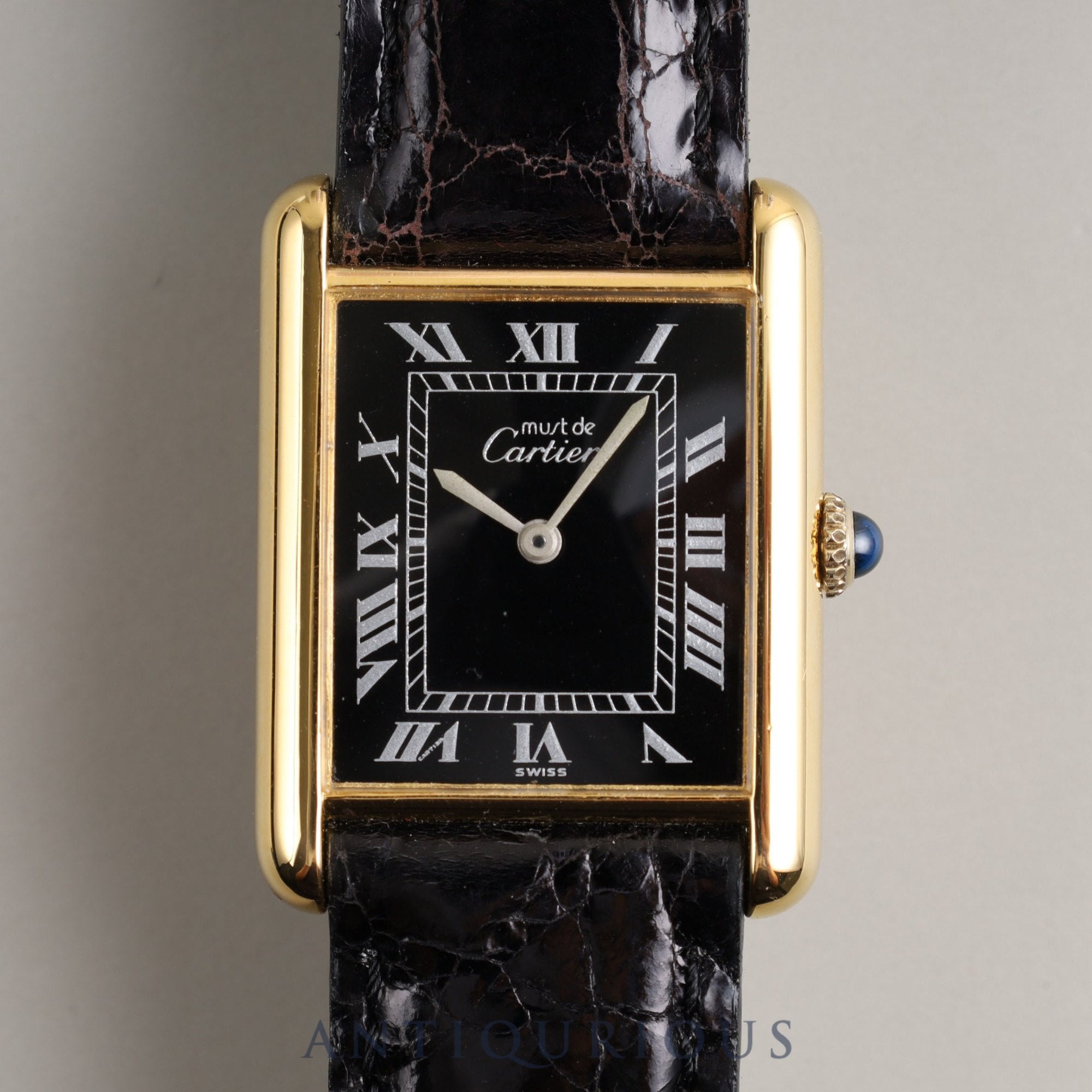 Cartier Must Tank LM Manual Winding Cal.78-1 925 Leather Genuine Buckle (GP) Black Roman Dial