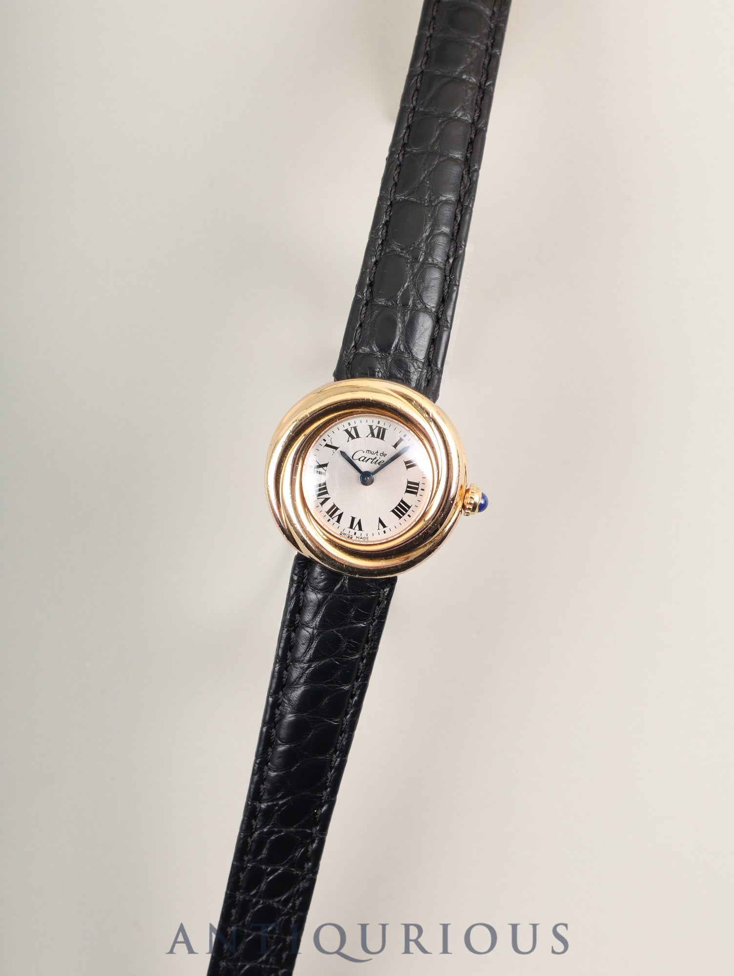 カルティエ マストトリニティ 2438 クォーツ Cal.157 SV925 革 純正Dバックル（GP） シルバーローマン文字盤 箱 オーバーホール済み