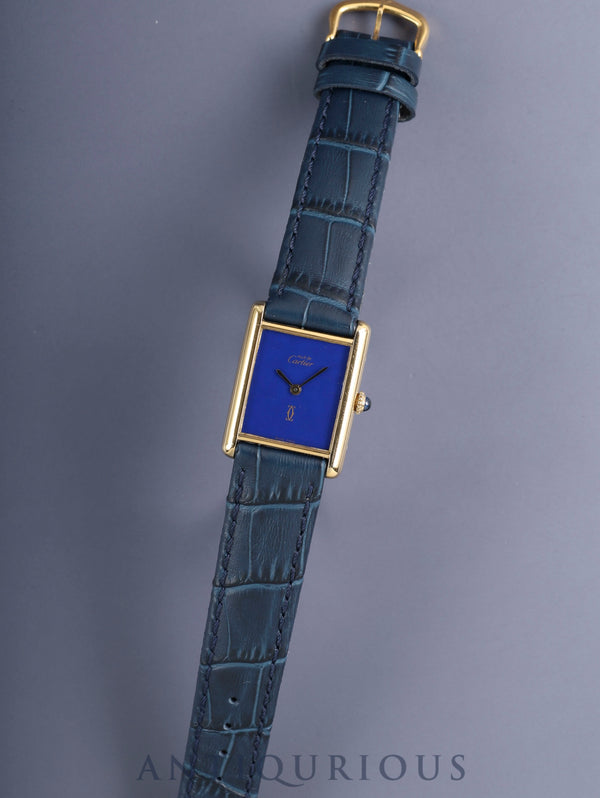 Cartier Must Tank LM Hand-wound Cal.78-1 SV925 Leather Genuine Pin Buckle (GP) Lapis Lazuli Dial (SWISS MADE) Complete service performed at Cartier boutique