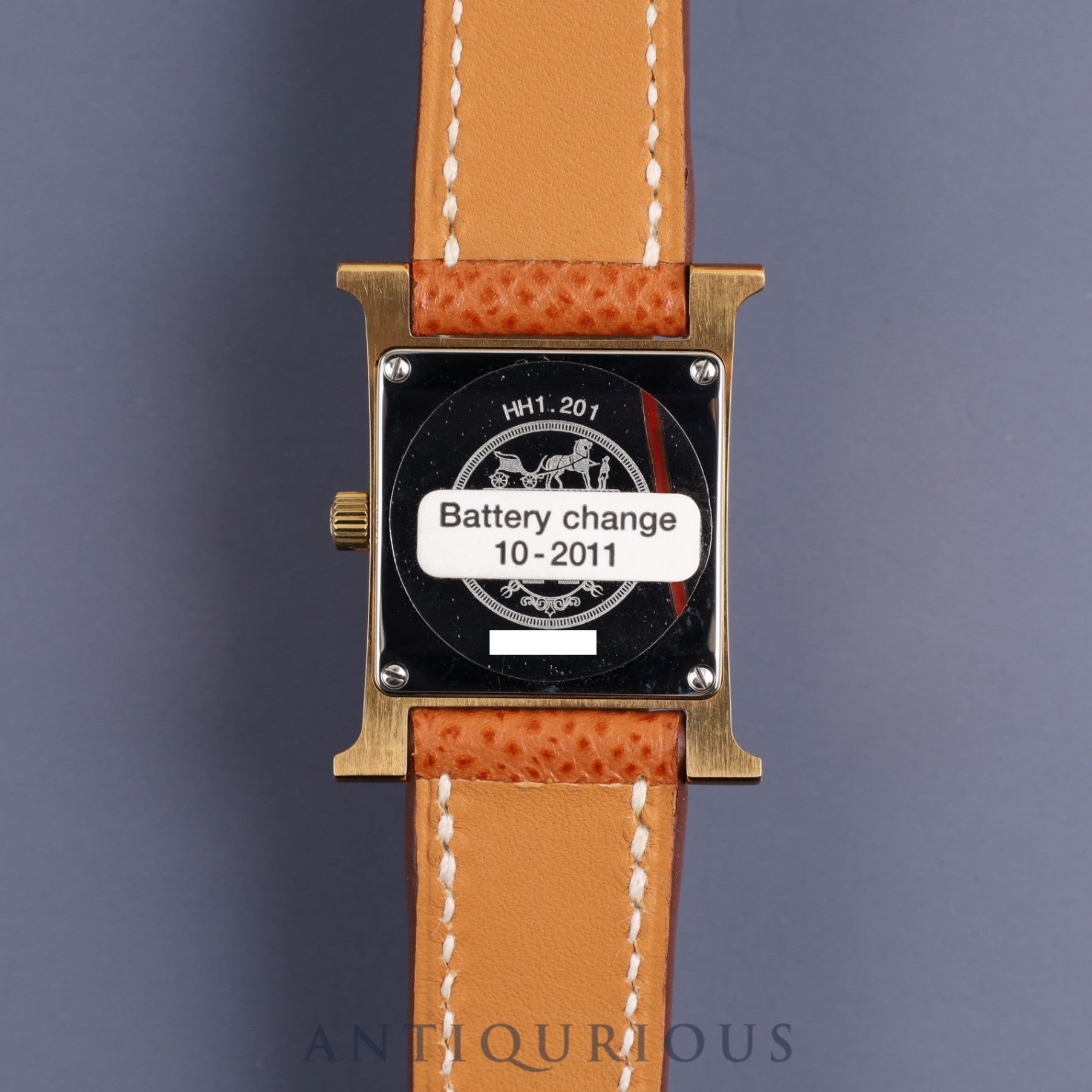 HERMES エルメス H WATCH Hウォッチ HH1.201 クォーツ SS 革 純正尾錠（GP）シャンパン文字盤 箱 未使用品