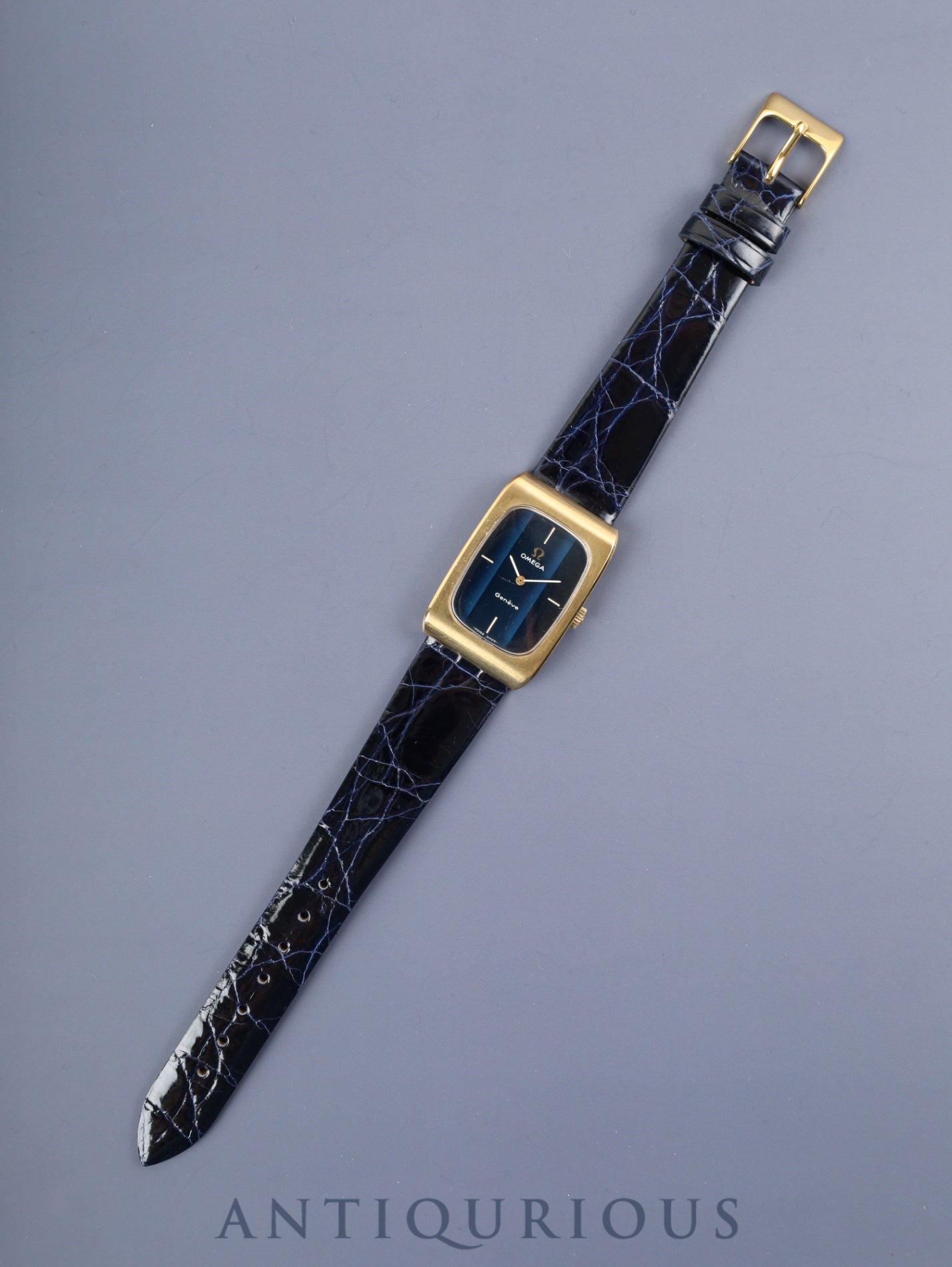 オメガ ジュネーブ 5110469 手巻き Cal.625 SS 革 社外尾錠（GP）ブルー文字盤（ガラス小傷）オーバーホール済み