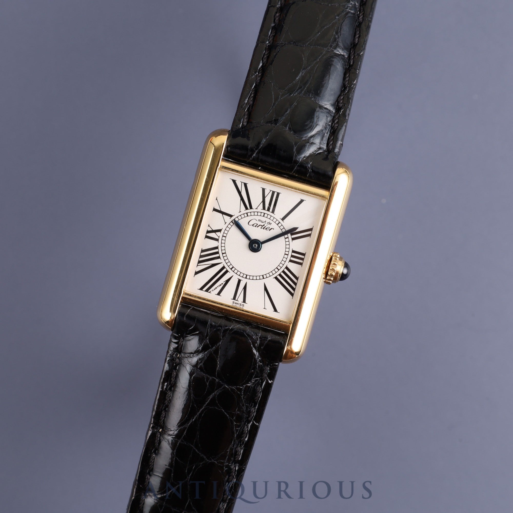 Cartier Must Tank SM 1613 Quartz Cal.057 SV925 Leather Genuine D Buckle (GP) Opalan Dial Overhauled