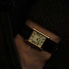 カルティエ マストタンク LM 6 182065 手巻き Cal.78-1 SV925 革 純正尾錠（GP）アイボリーローマン文字盤 オーバーホール済み