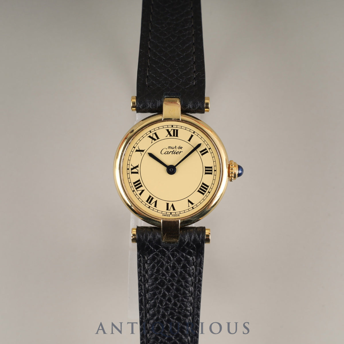 Cartier Must Vendôme VLC SM Quartz Cal.690 SV925 Leather Strap with Genuine GP Buckle, Ivory Roman Dial, Overhauled