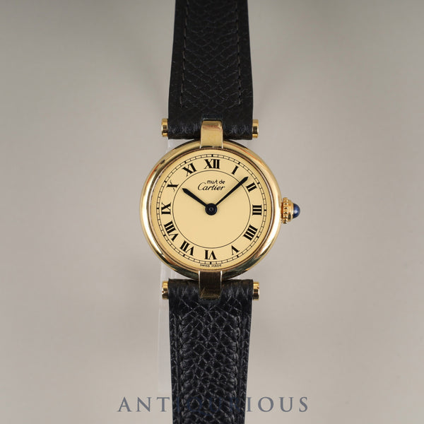 Cartier Must Vendôme VLC SM Quartz Cal.690 SV925 Leather Strap with Genuine GP Buckle, Ivory Roman Dial, Overhauled