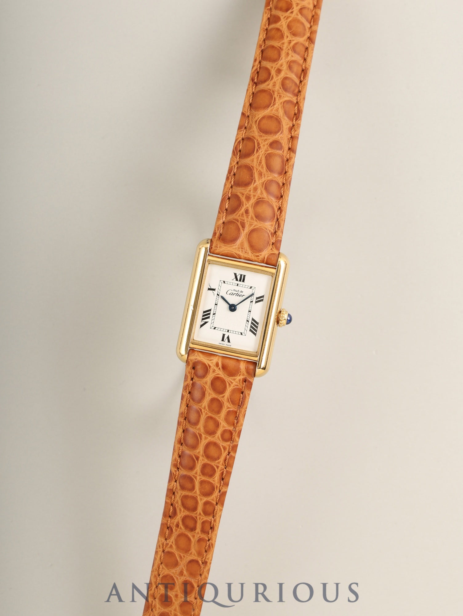 Cartier Must Tank MM W1013654 / 2415 Quartz Cal.057 SV925 Leather Genuine D-buckle (GP) White "Flying" Roman Dial (SWISS MADE marking) Overhauled